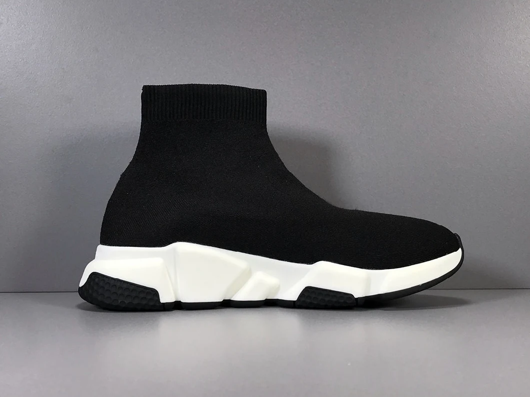 1: 1 Balenciga Men Speed Sneaker in Black Jacquard Knit, White and Black Graffiti Sole Sport Shoes